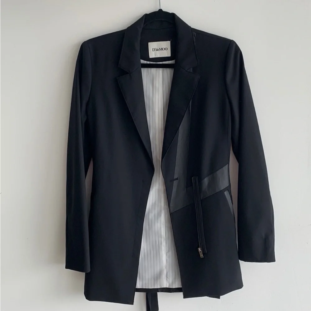 D’deMoo black women’s tuxedo jacket blazer, zipper closure, size S - Picture 4 of 16